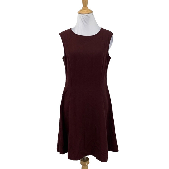 Ann Taylor Dress Womens 2 Deep Burgundy Faux Leather Side Braided Back Zip Shift - Picture 1 of 16
